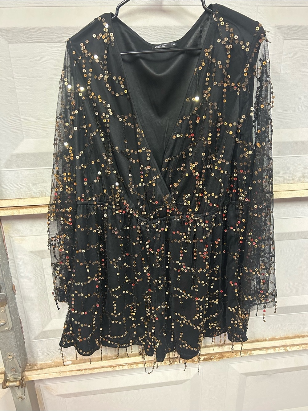 Black Sequin Mesh V-Neck Dress/Coverup